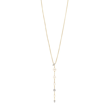 David Yurman 18K Yellow Gold Diamond Freshwater Cultured Pearl Pave Y Necklace 1 of 4