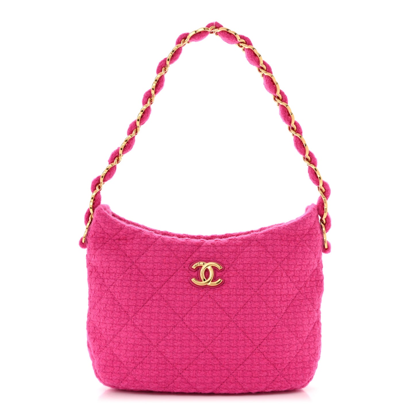 Cashmere Tweed Quilted CC Links Hobo Fuchsia