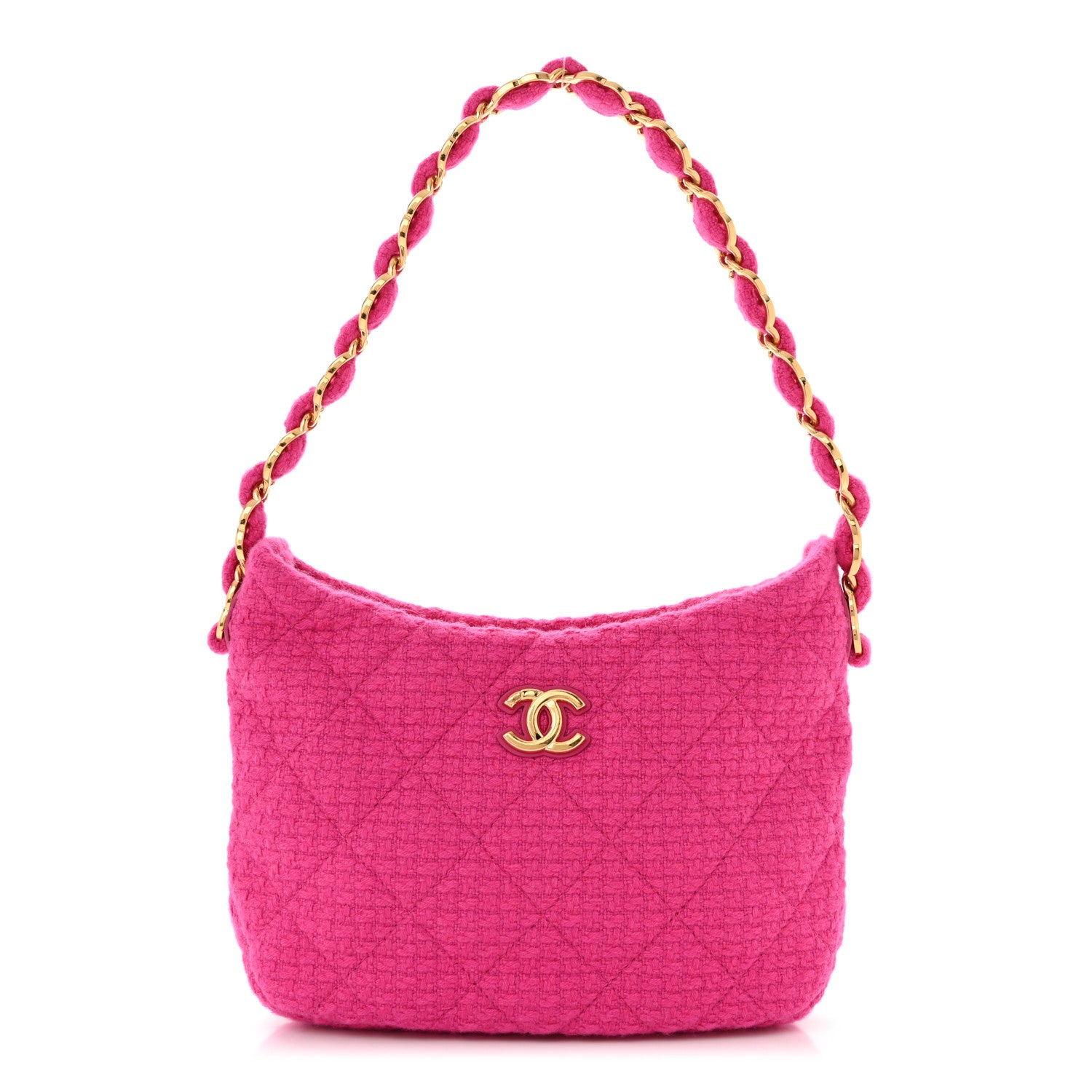 Chanel Cashmere Tweed Quilted CC Links Hobo Fuchsia 1 of 9