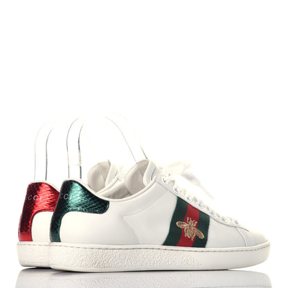Gucci Calfskin Ayers Bee Embroidered Womens Ace Sneakers 35 White Green 4 of 9