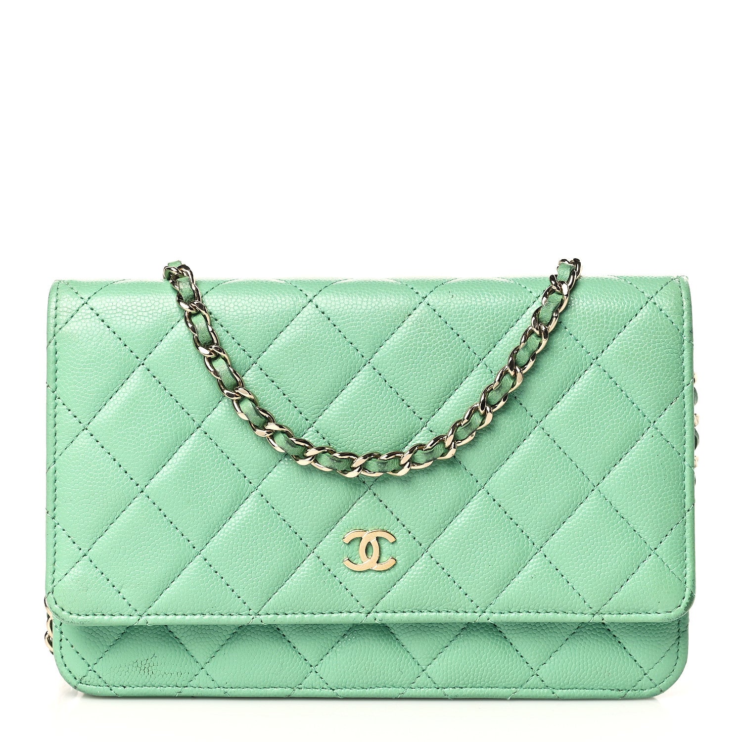 Chanel Caviar Quilted Wallet on Chain WOC Green 1 of 13