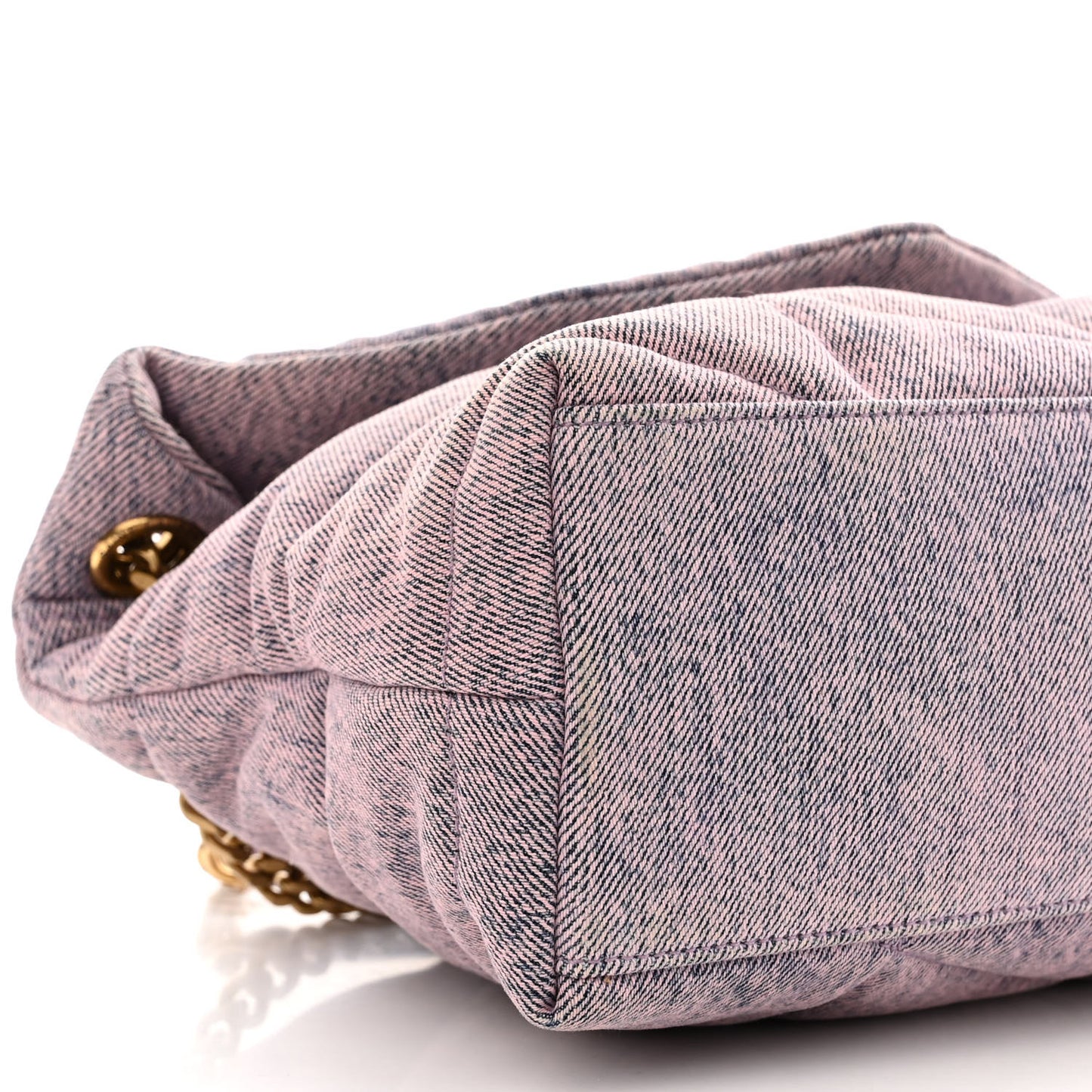 Denim Quilted Small Loulou Puffer Monogram Chain Satchel Bleached Lilac