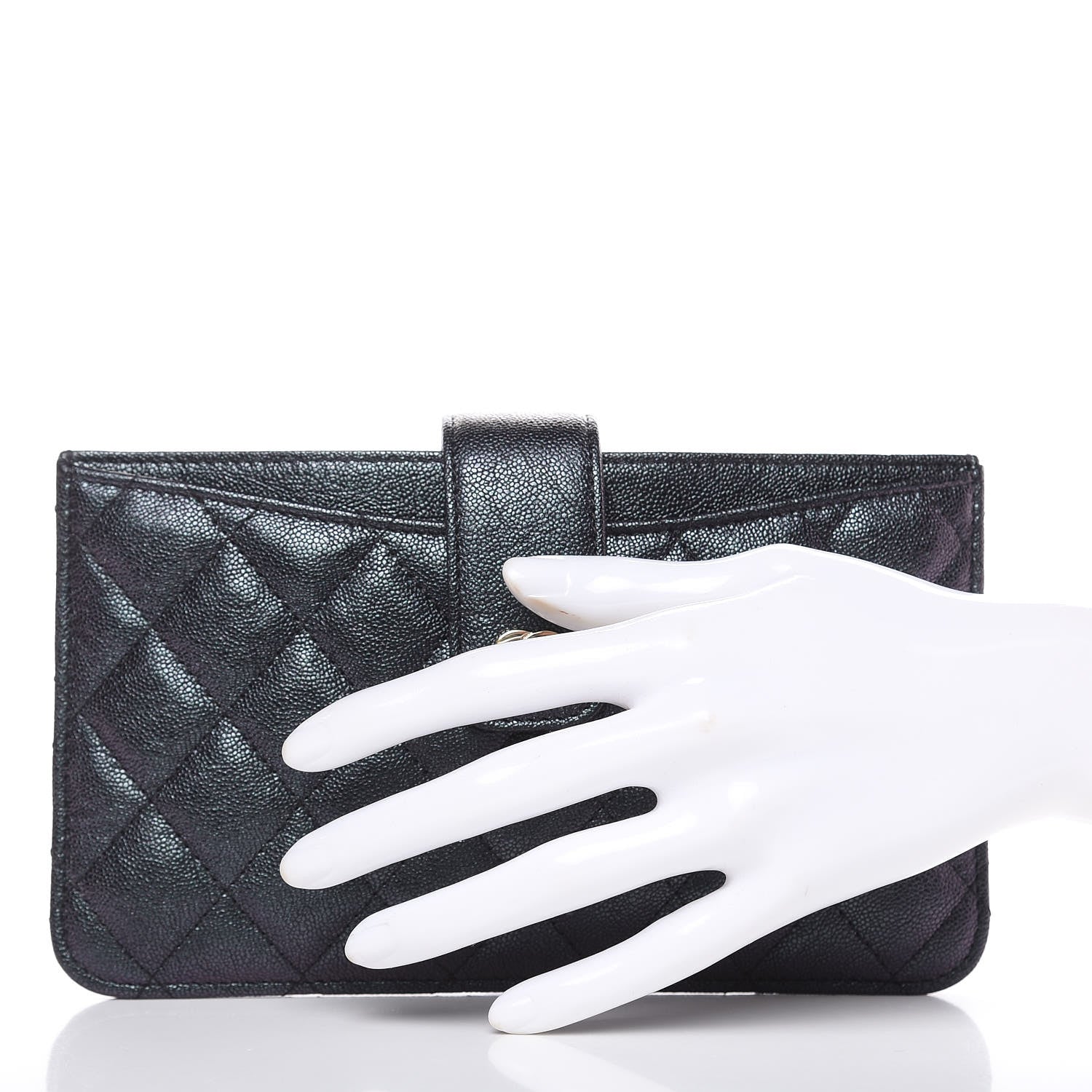 Chanel Iridescent Caviar Quilted Classic Strap Pouch Black 2 of 9