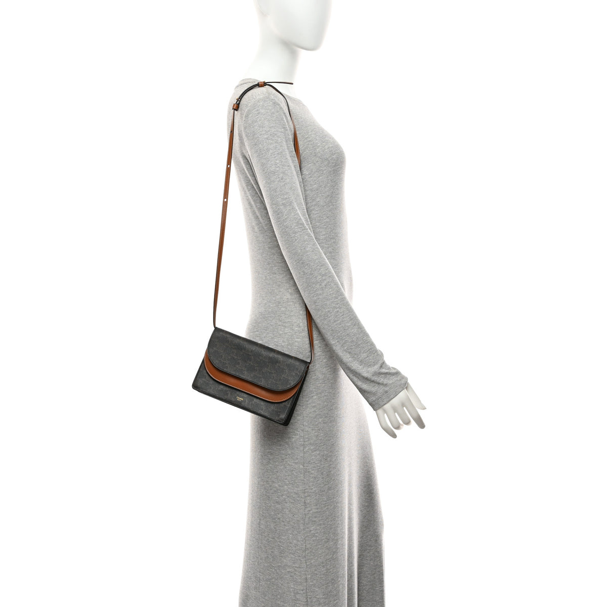 Celine Triomphe Canvas Lambskin Wallet On Strap Tan 2 of 12