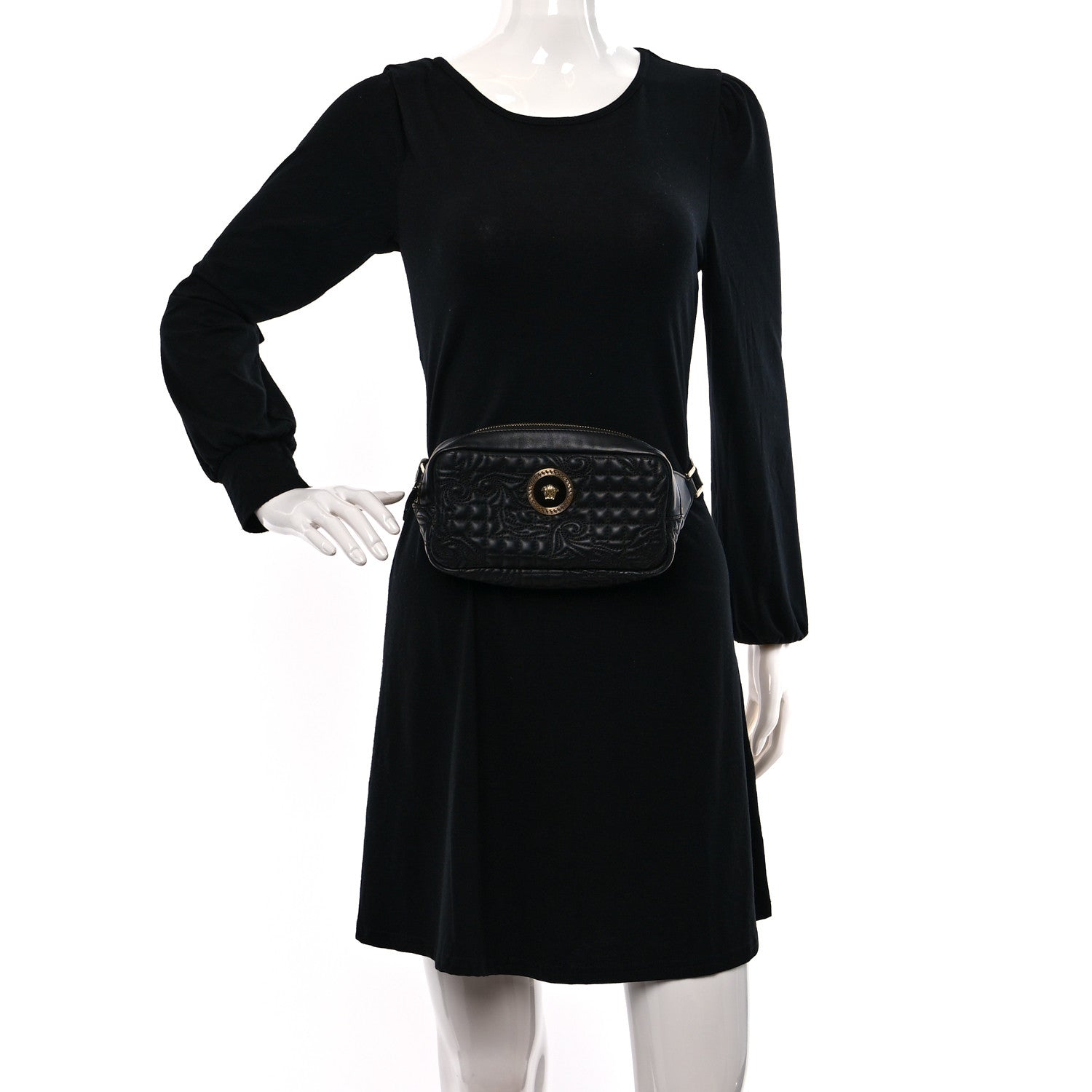 Versace Nappa Barocco Quilted Vanitas Medea Belt Bag Black 2 of 10