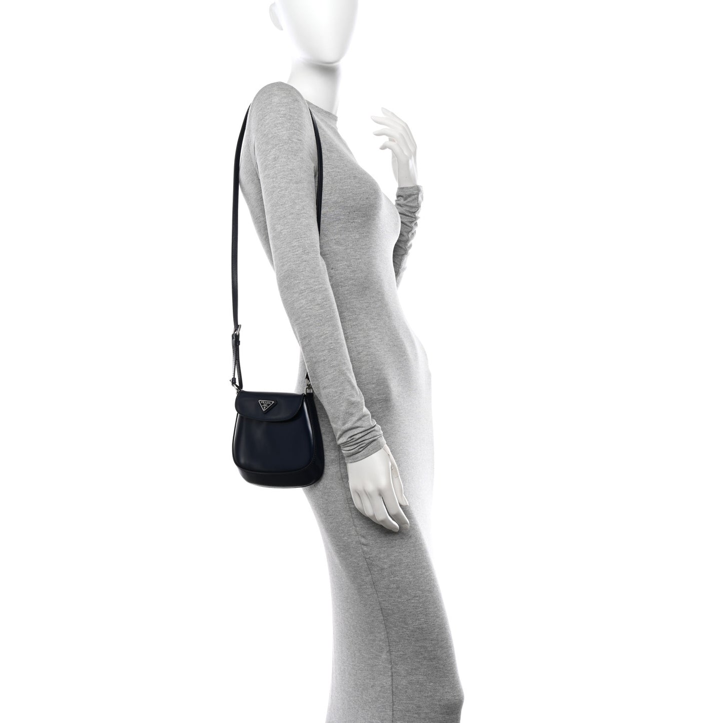 Spazzolato Mini Cleo Flap Adjustable Strap Shoulder Bag Navy