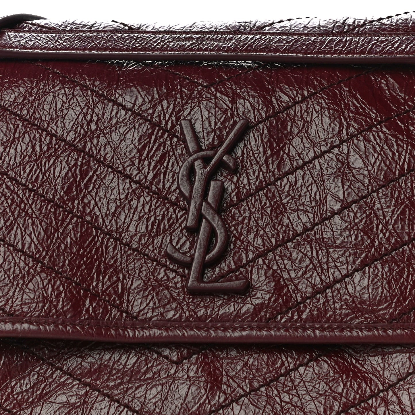 Crinkled Calfskin Matelasse Monogram Medium Niki Chain Satchel Burgundy