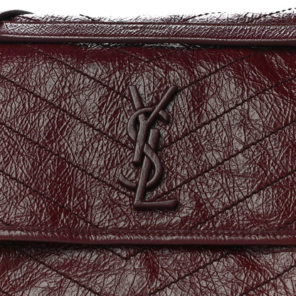 Saint Laurent Crinkled Calfskin Matelasse Monogram Medium Niki Chain Satchel Burgundy 8 of 10
