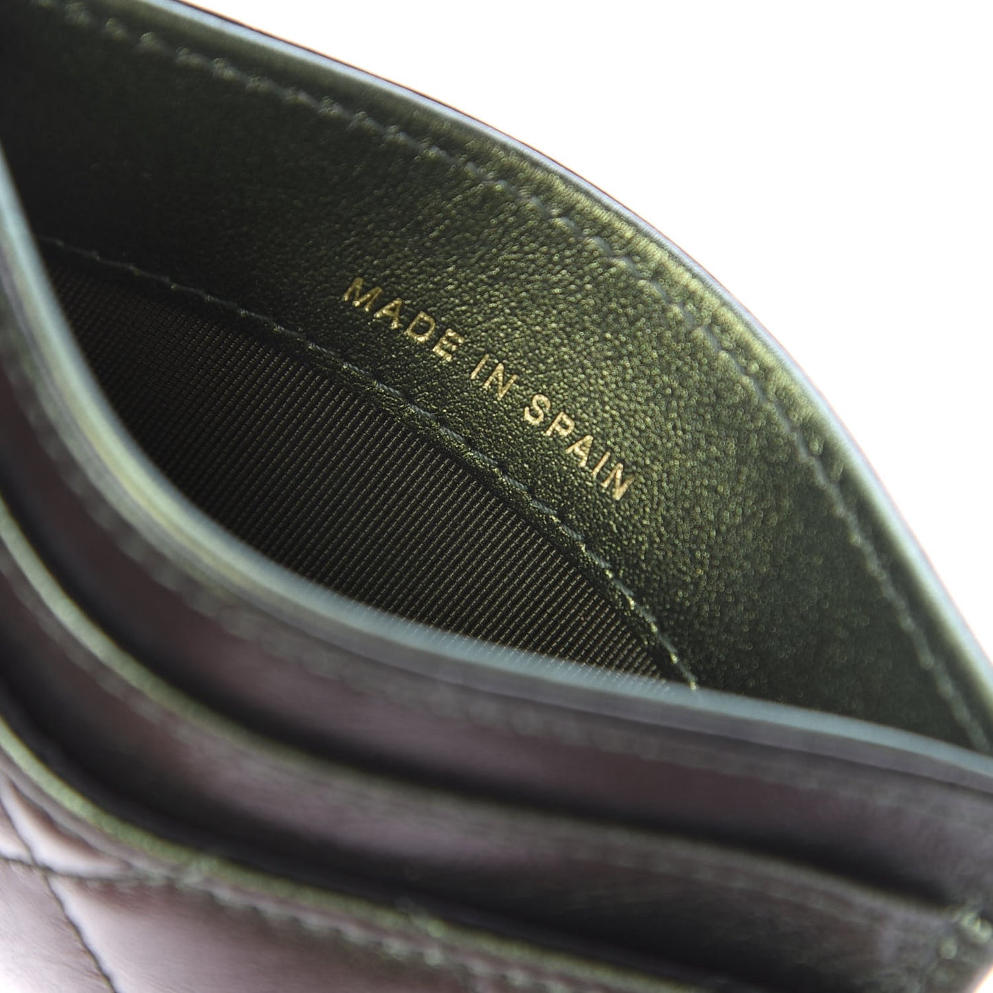 Glittered Aged Calfskin Quilted Reissue Card Holder Green