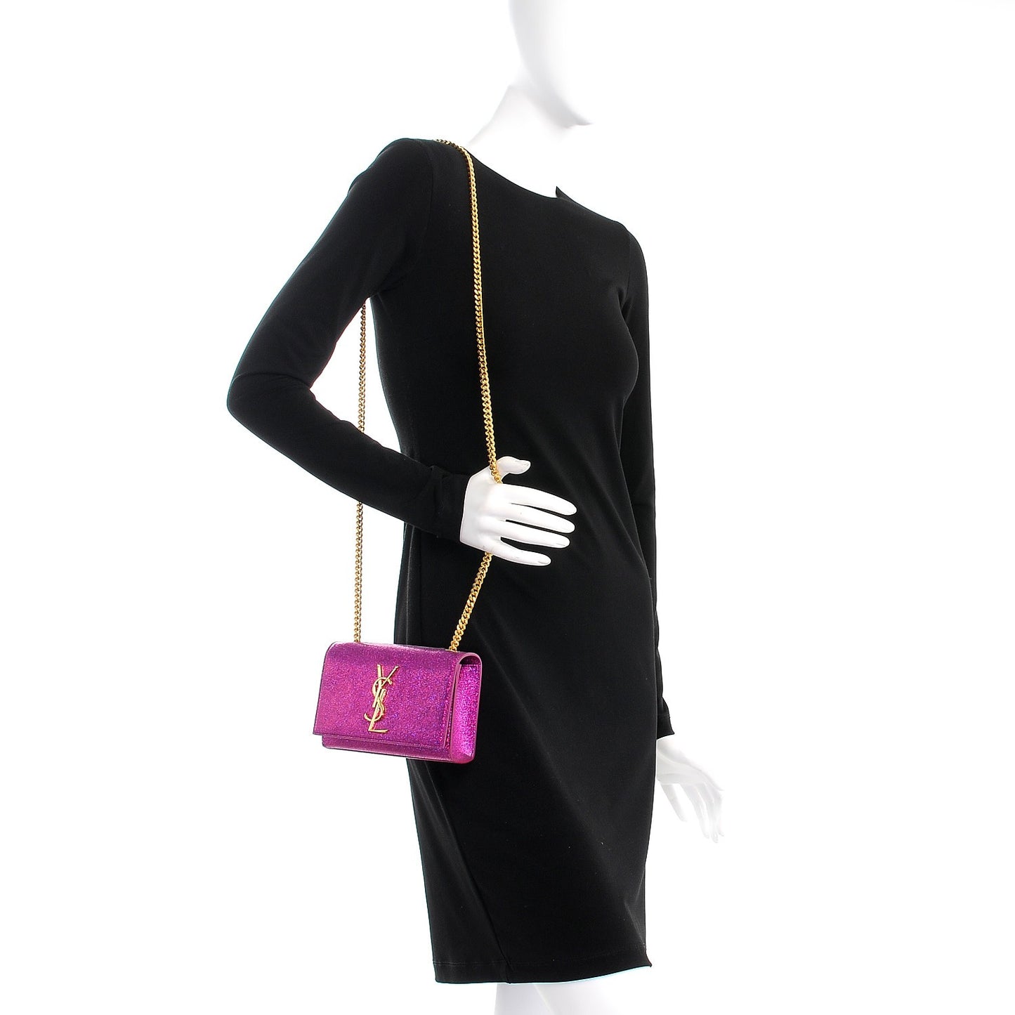 Metallic Calfskin Small Classic Monogram Kate Satchel Fuchsia