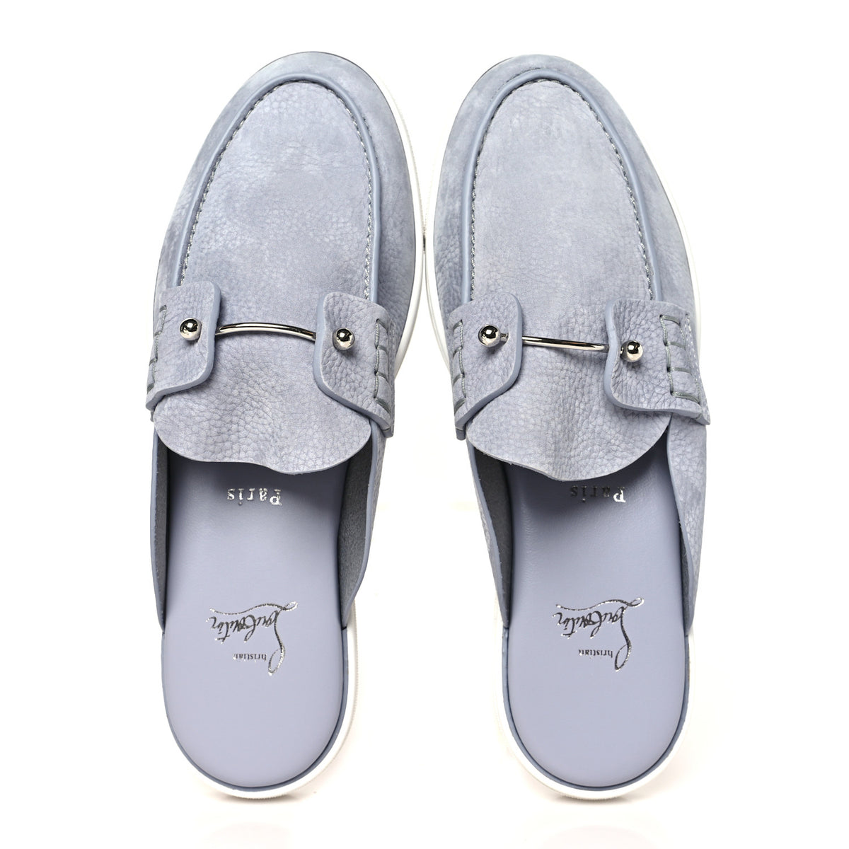 Christian Louboutin Nubuck Chanme Donna Flat Boat Flats  40.5 Jumbo Grey 2 of 9
