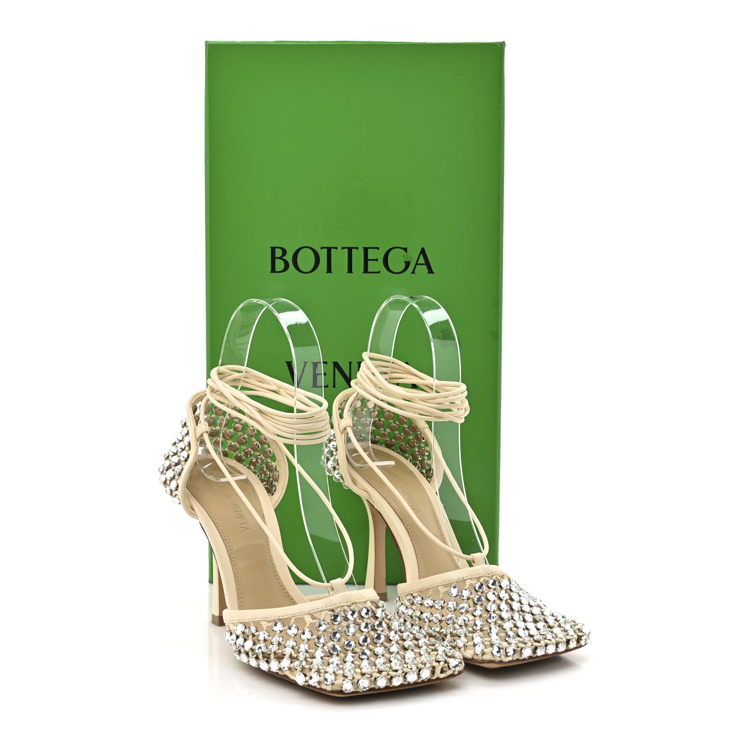Bottega Veneta Mesh Nappa Crystal Embellished Sparkle Stretch Ankle Tie 90mm Sandals 36 White 12 of 12