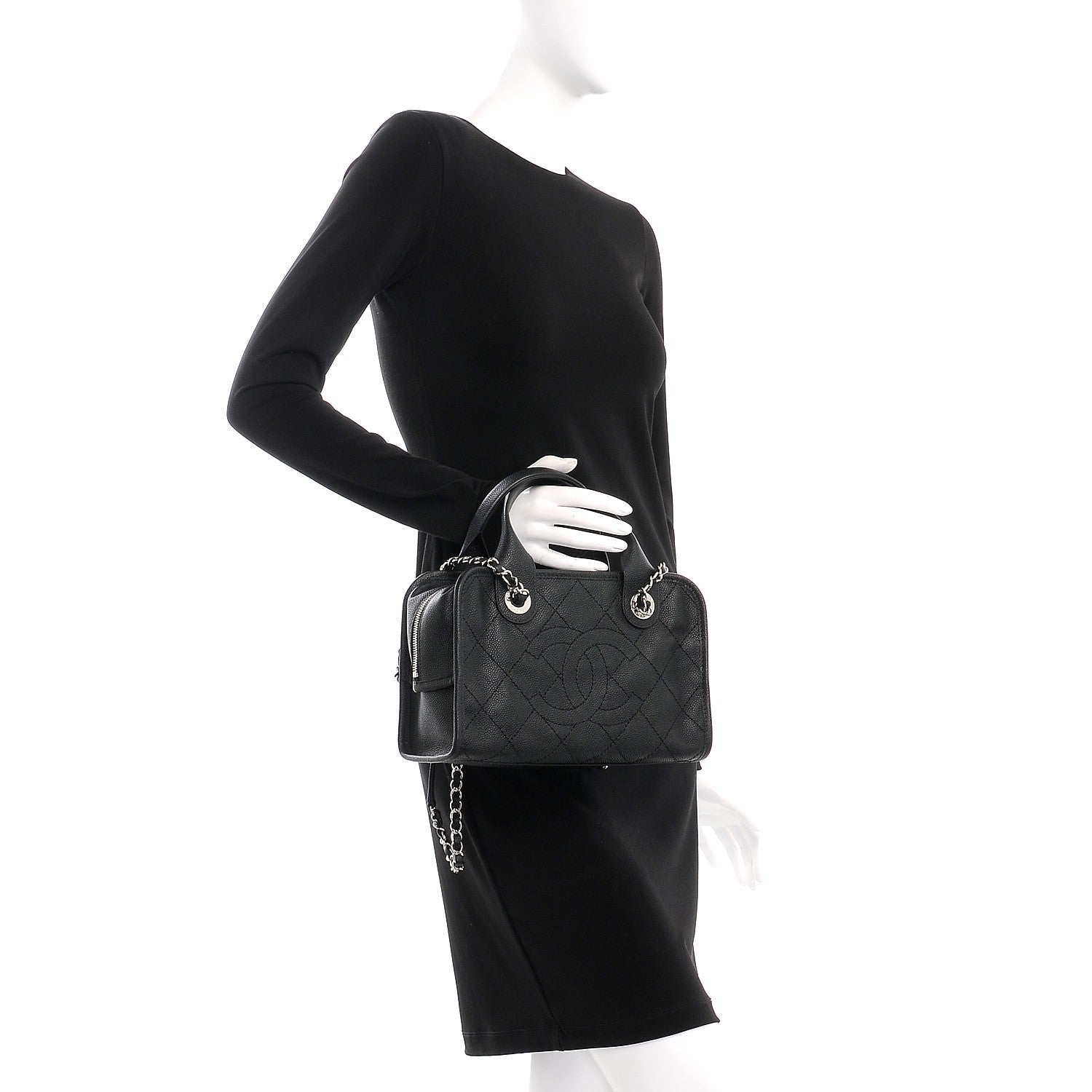 Chanel Caviar Quilted Small Deauville Bowling Bag Black 3 of 9