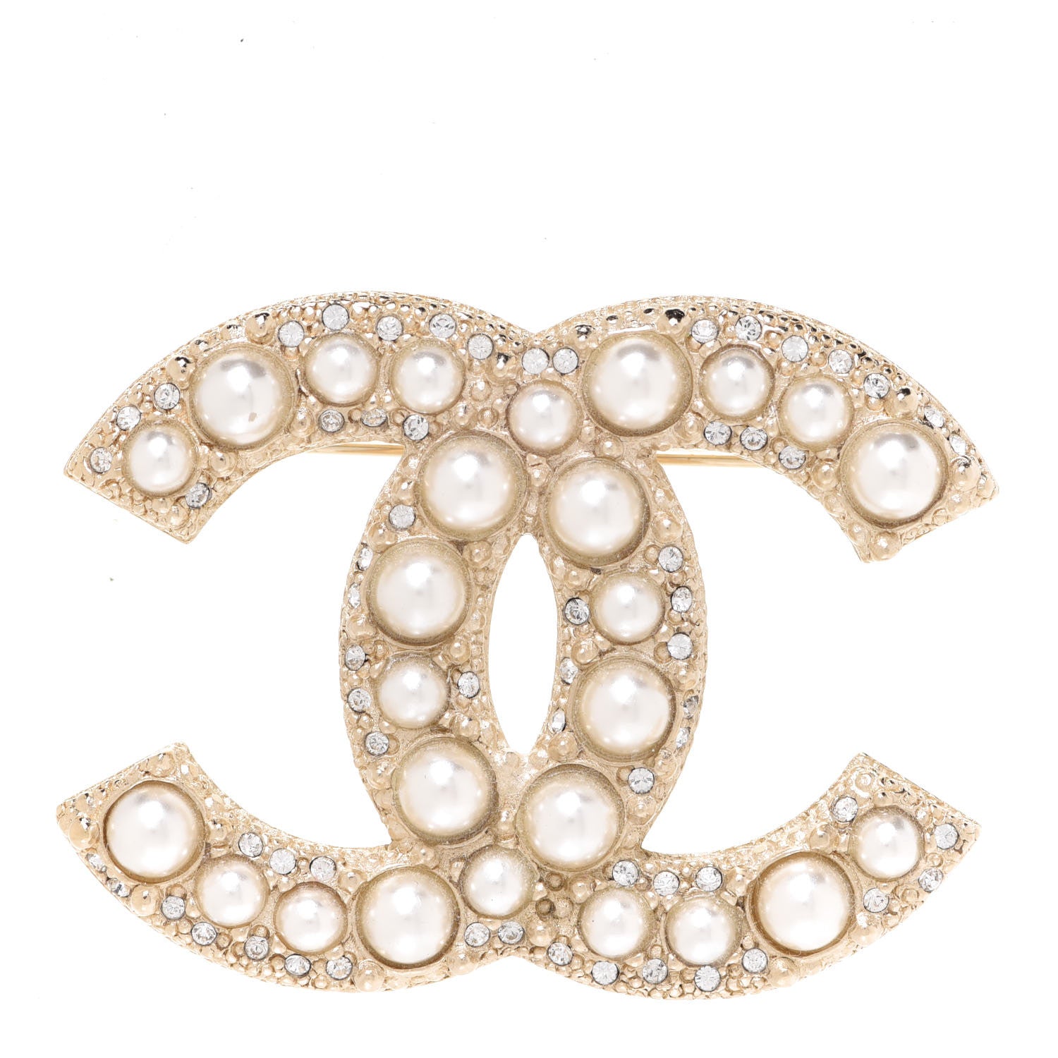 Chanel Metal Crystal Graduated Pearl CC Brooch Gold 1 of 5