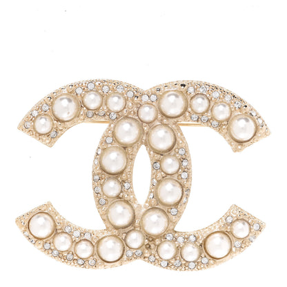 Chanel Metal Crystal Graduated Pearl CC Brooch Gold 1 of 5