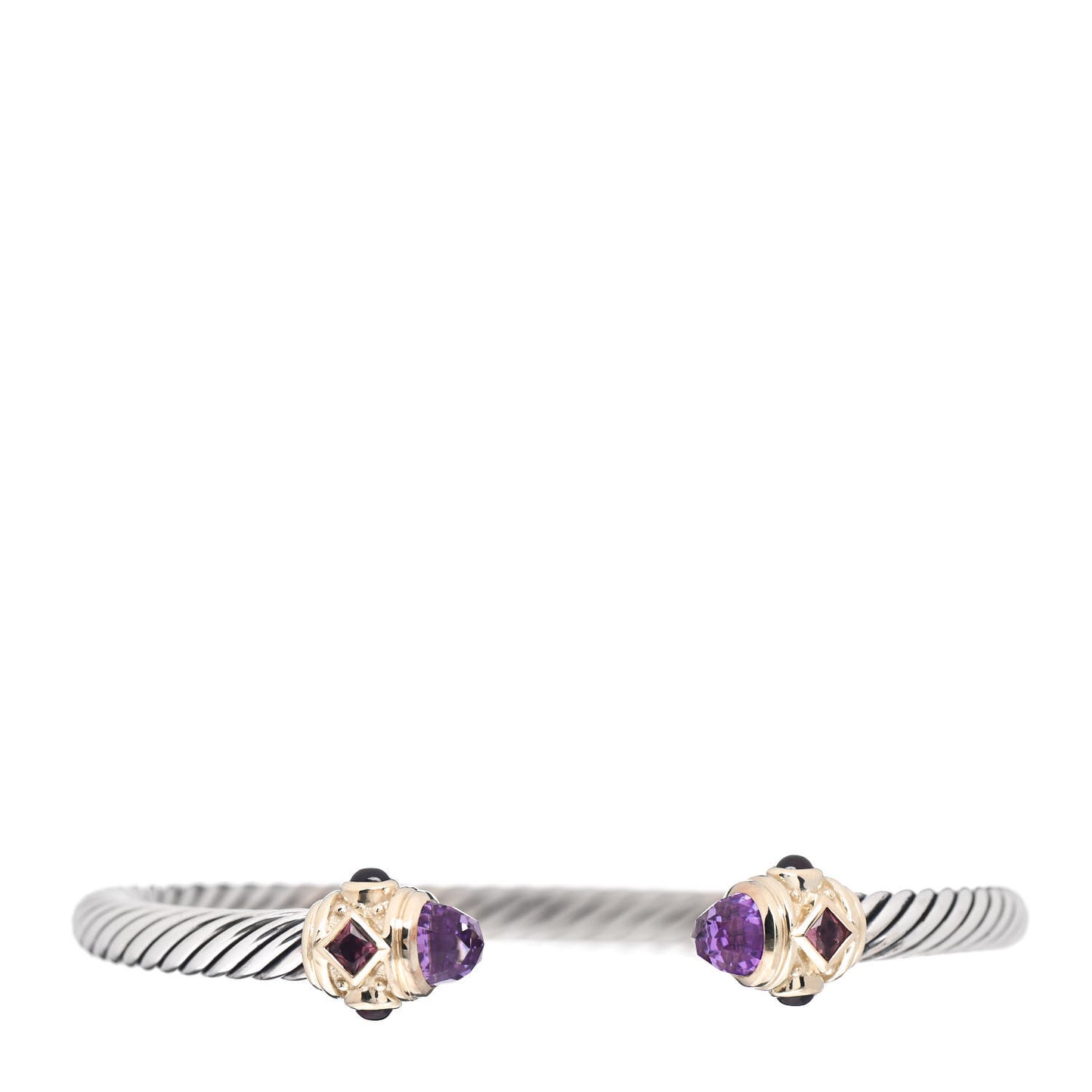 Sterling Silver 14K Yellow Gold Amethyst Tourmaline Rhodolite 5mm Cable Renaissance Bracelet