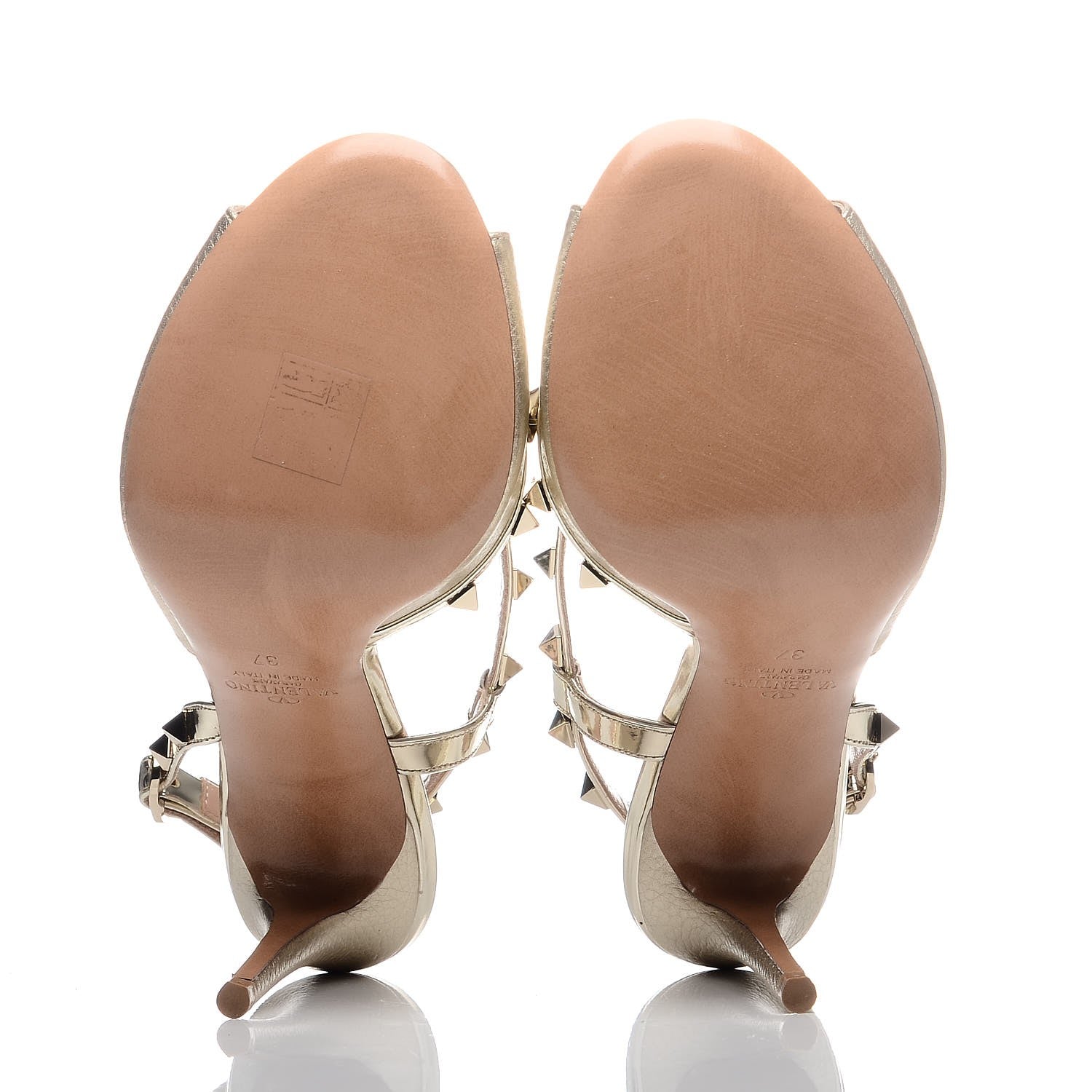 Valentino Garavani Metallic Pebbled Calfskin Rockstud Asymmetric 100mm Sandals 37 Platino 7 of 11