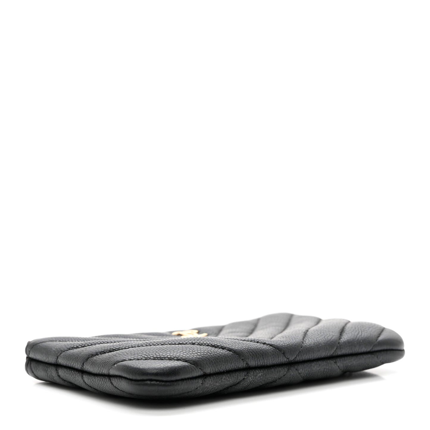 Caviar Chevron Quilted Small Cosmetic Case Black