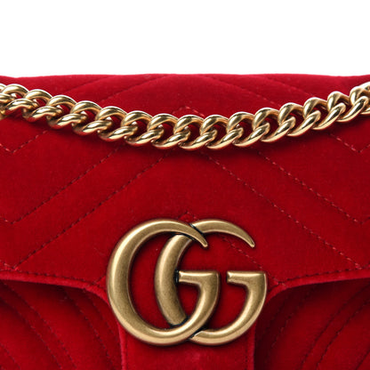 Gucci Velvet Matelasse Mini GG Marmont Shoulder Bag Hibiscus Red 10 of 11