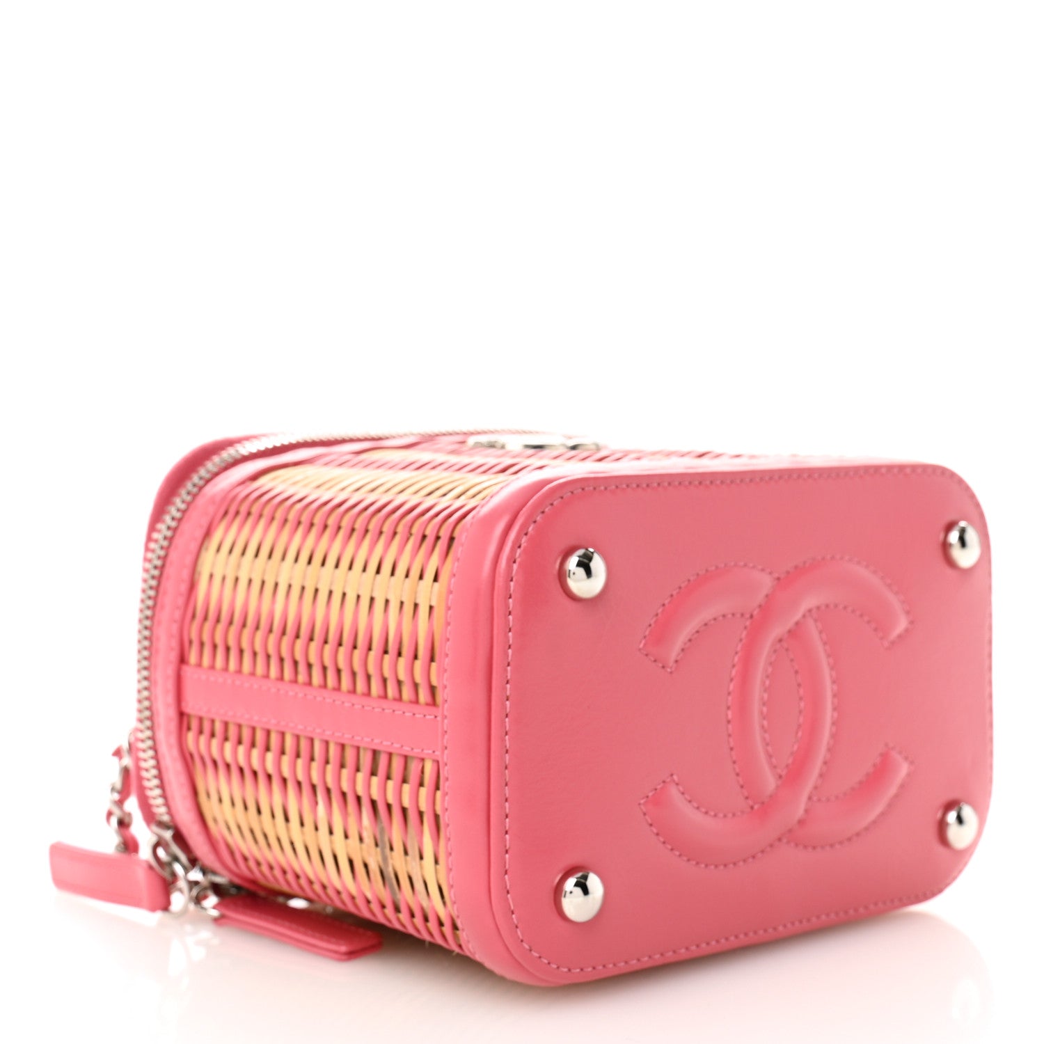 Chanel Calfskin Raffia Small Take Away Vanity Case Bag Pink Beige 4 of 10