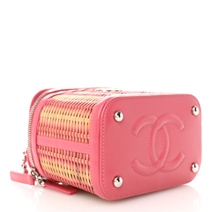 Chanel Calfskin Raffia Small Take Away Vanity Case Bag Pink Beige 4 of 10