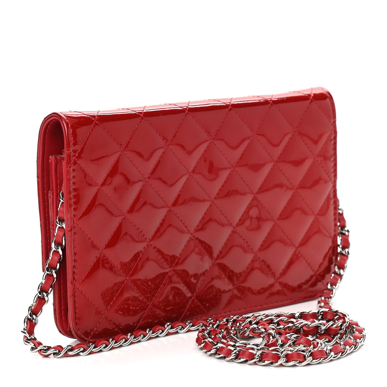 Chanel Patent Quilted Brilliant Wallet On Chain WOC Red 3 of 12