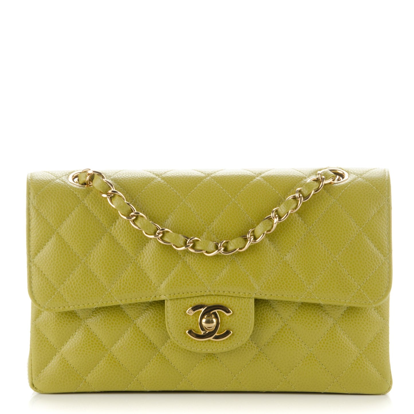 Caviar Quilted Small Double Flap Green