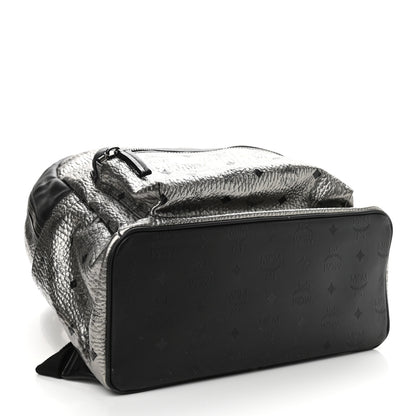 MCM Metallic Visetos Medium Stark Backpack Silver Black 3 of 9