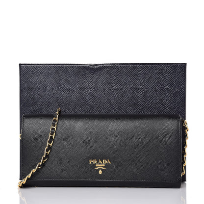 Prada Saffiano Metal Oro Chain Wallet Black 9 of 9