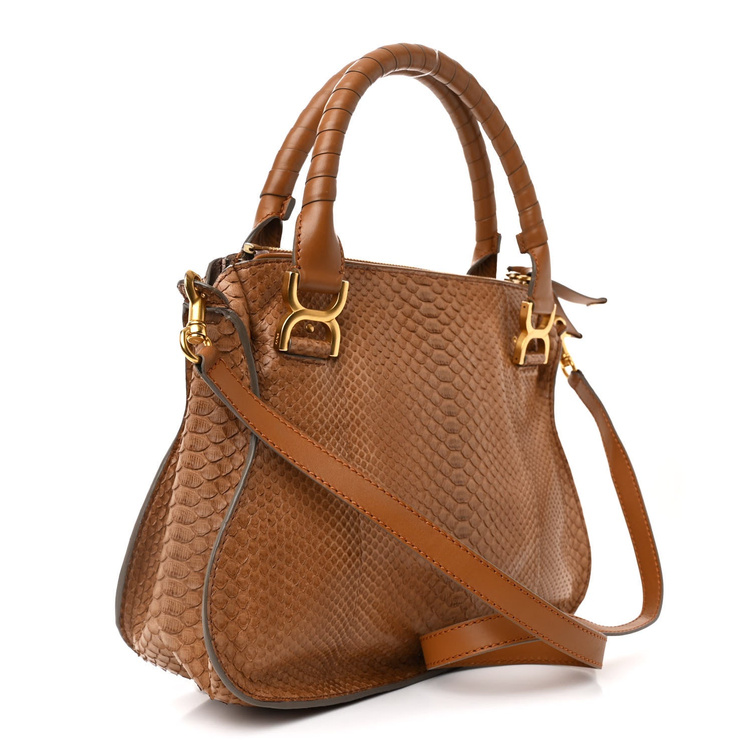 Chloe Snakeskin Calfskin Medium Marcie Satchel Dinghy Wood 3 of 11