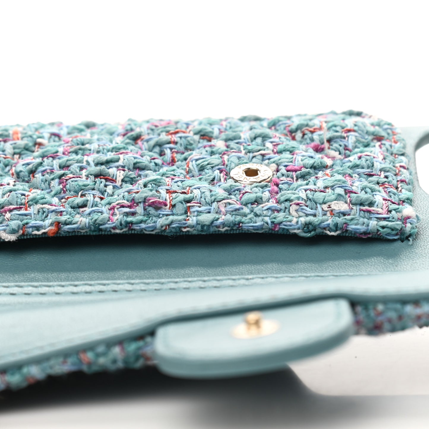 Tweed Quilted iPhone XII Pro Case With Chain Turquoise Purple White Red