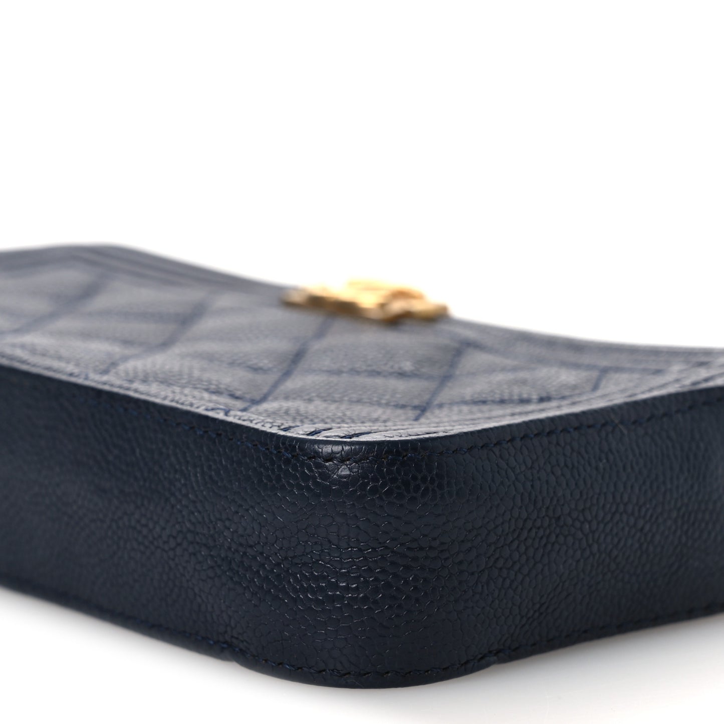 Caviar Quilted Small Boy Clutch With Chain Dark Blue