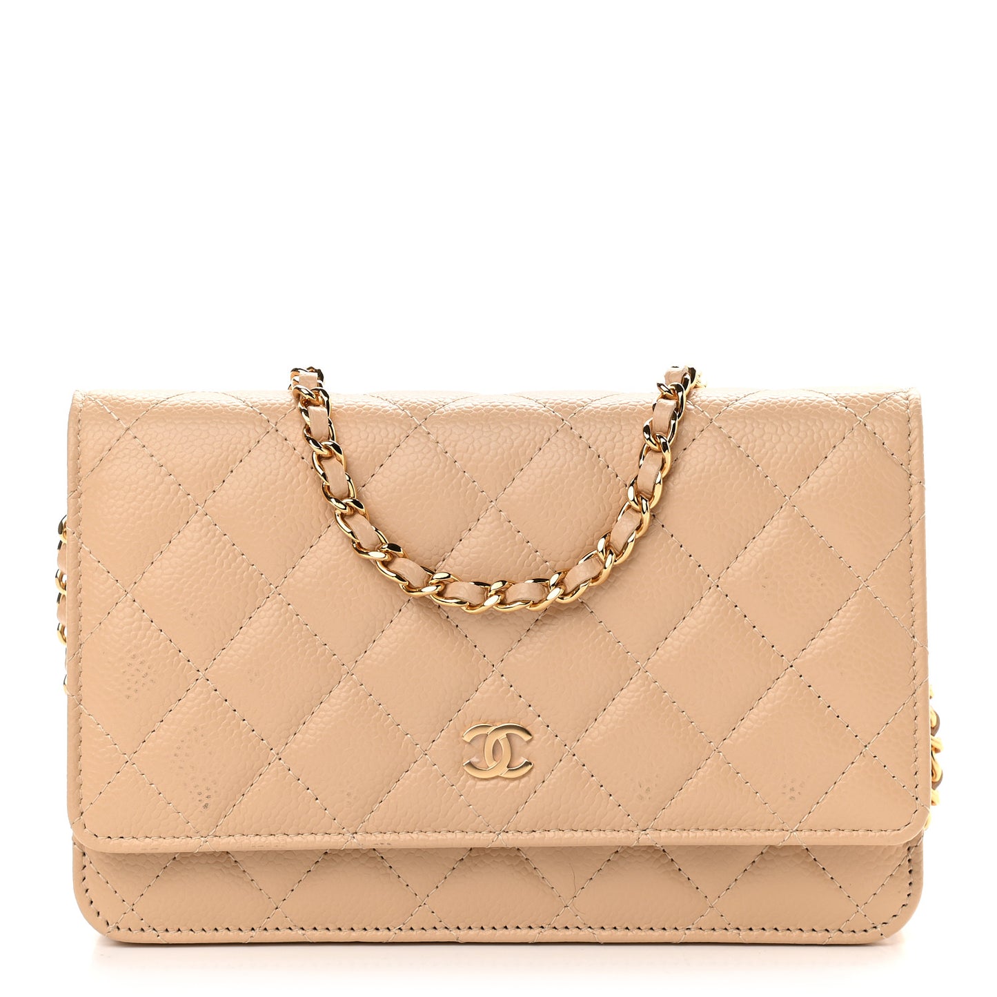 Caviar Quilted Wallet On Chain WOC Beige