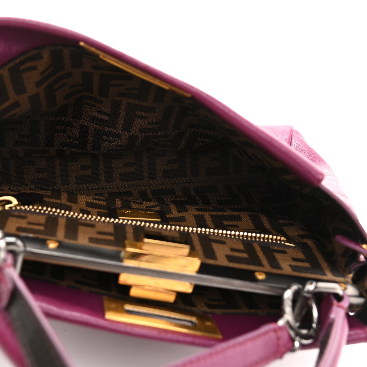 Fendi Goatskin Zucca Medium Peekaboo Iconic Satchel Ciclamino Tobacco Moro 6 of 12