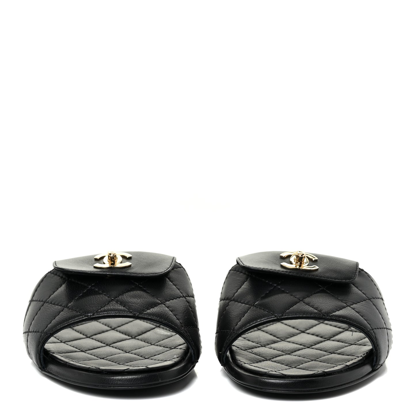 Lambskin Quilted CC Turnlock Sandals 36.5 Black