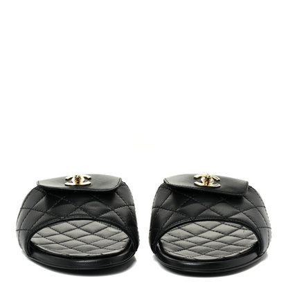 Chanel Lambskin Quilted CC Turnlock Sandals 36.5 Black 2 of 15
