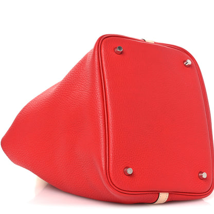 Hermes Taurillon Clemence Swift Eclat Picotin Lock 22 MM Rouge Tomate Rose Eglantine 9 of 13