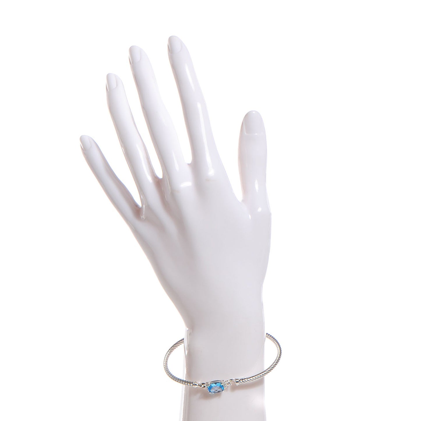 Sterling Silver Diamond Blue Topaz 3mm Petite Wheaton Bracelet