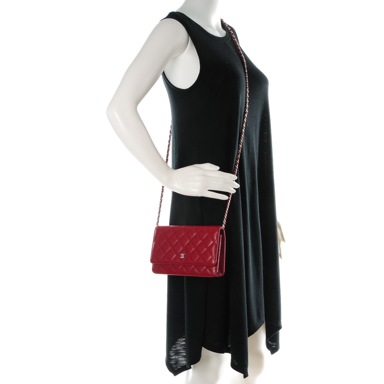 Chanel Caviar Quilted Wallet On Chain WOC Dark Red 2 of 8