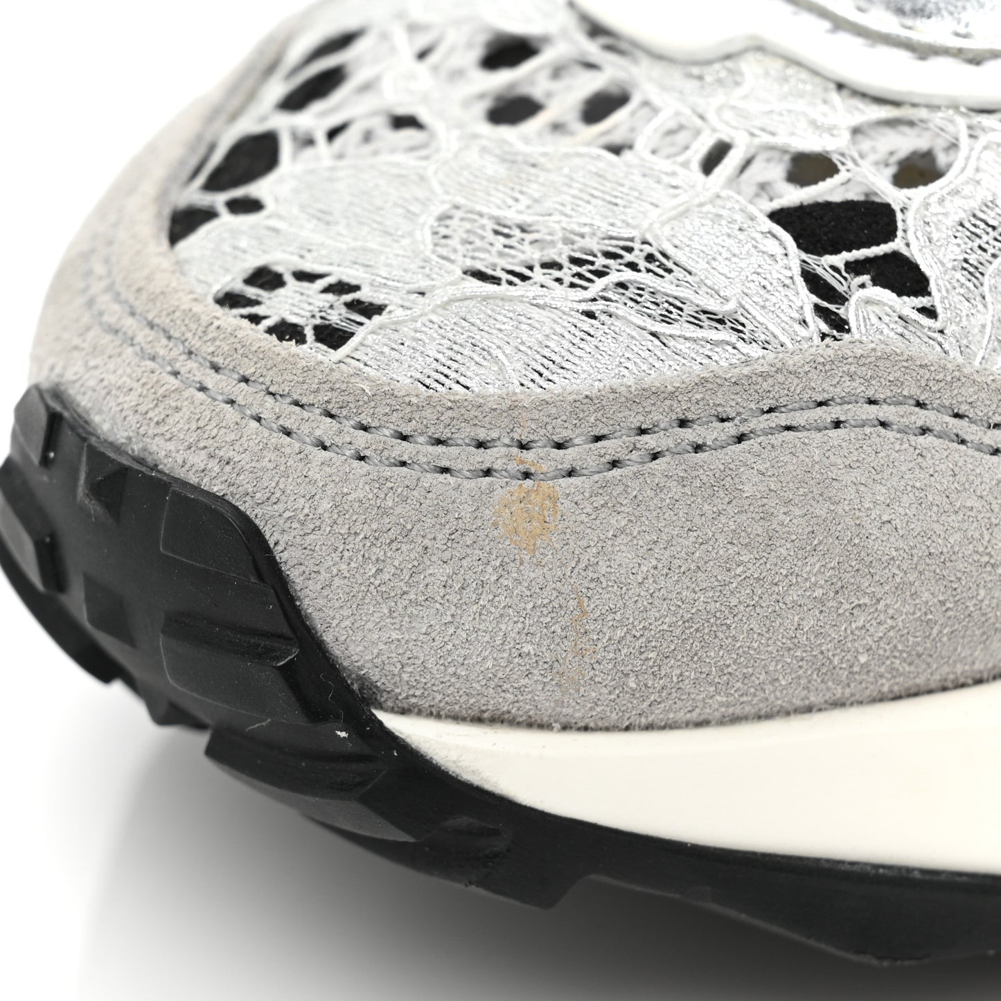 Metallic Calfskin Lace Mesh Lacerunner Sneaker 37.5 Silver Pastel Gray
