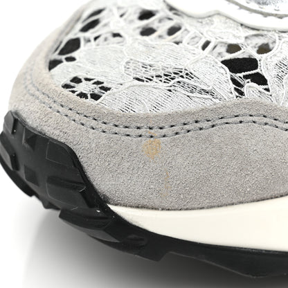 Valentino Garavani Metallic Calfskin Lace Mesh Lacerunner Sneaker 37.5 Silver Pastel Gray 10 of 15
