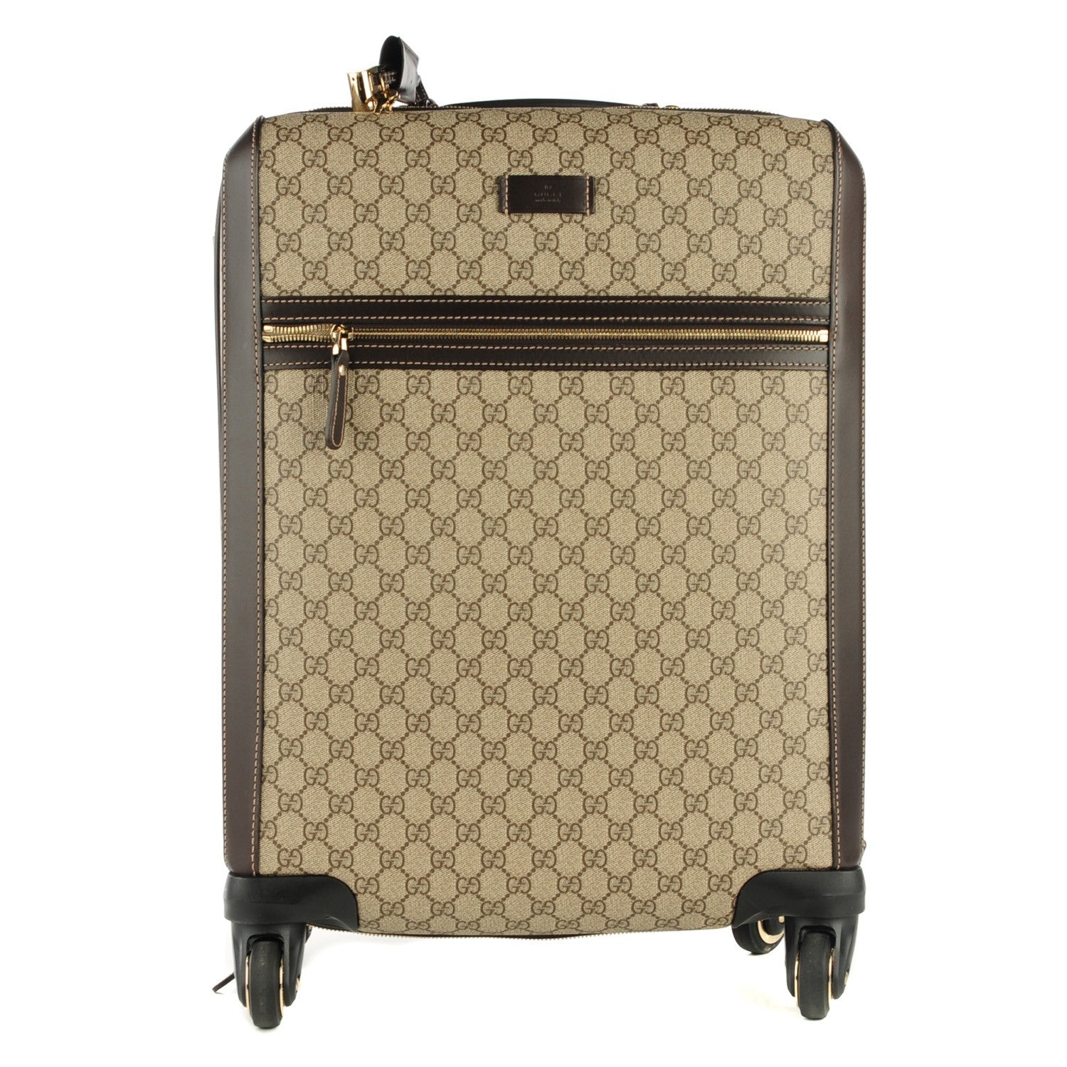 Gucci GG Supreme Monogram Selleria Calfskin Four Wheel Carry On Suitcase Beige Ebony Cocoa 1 of 10