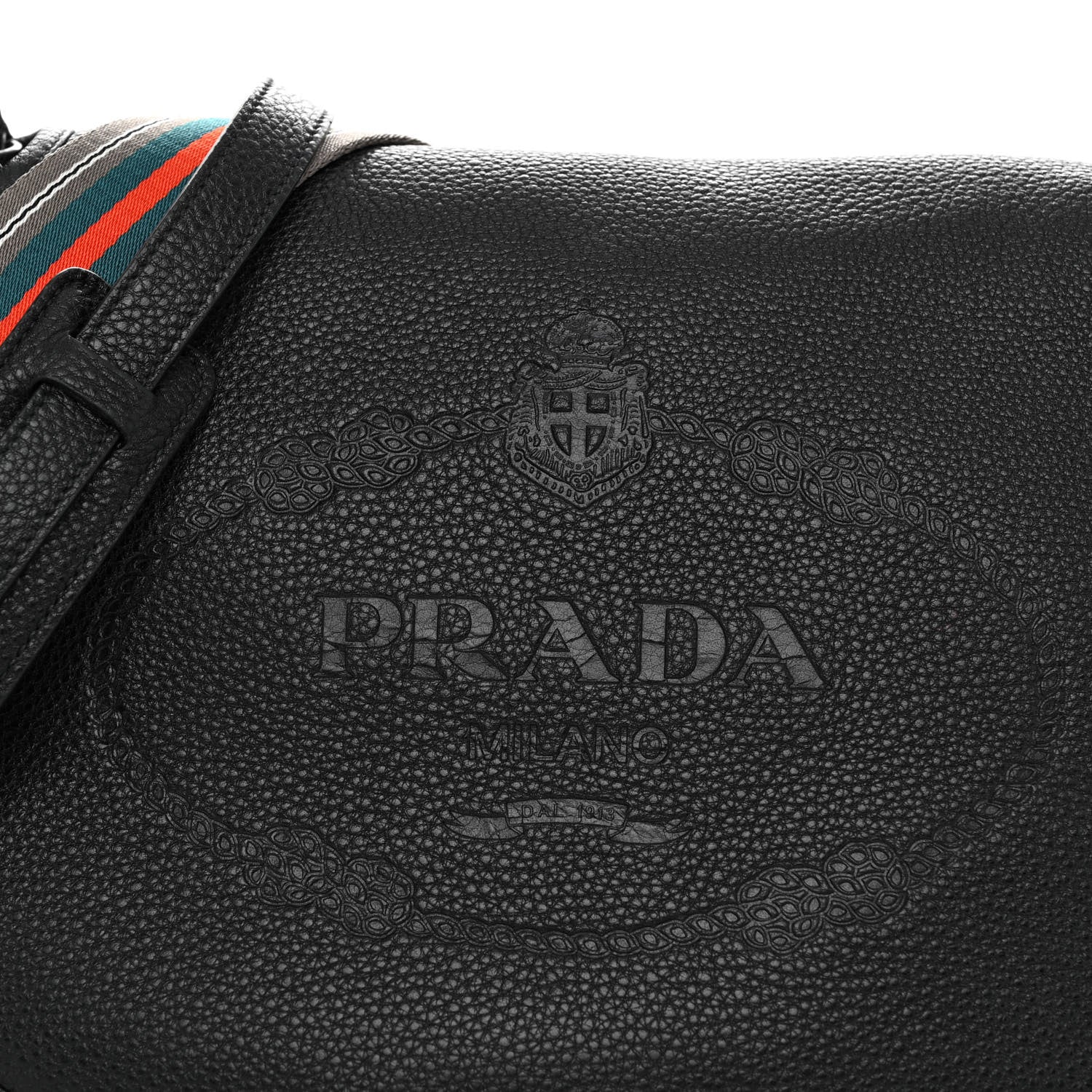 Prada Vitello Daino Embossed Logo Flap Shoulder Bag Black 6 of 8