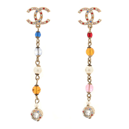 Chanel Crystal Pearl Bead CC Long Drop Earrings Multicolor 1 of 5