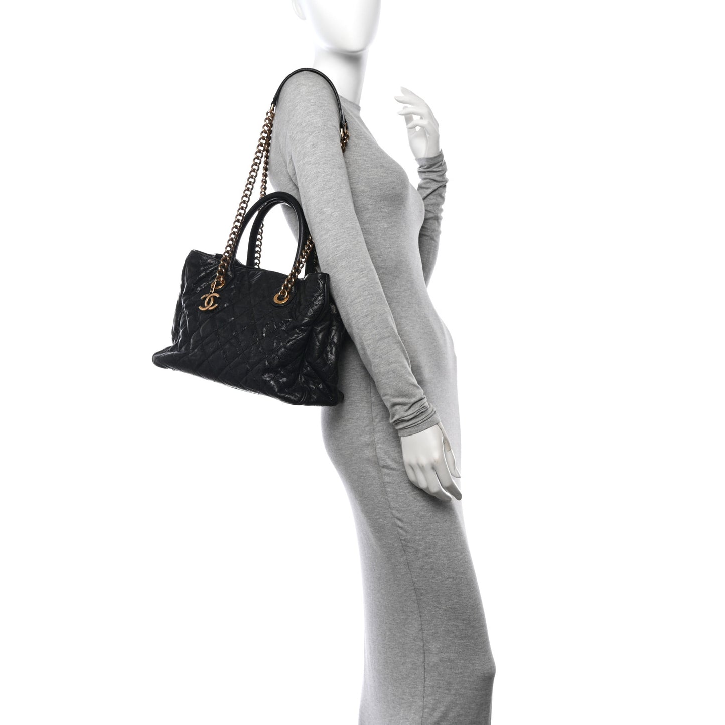 Glazed Caviar Quilted Small Shiva Tote Black