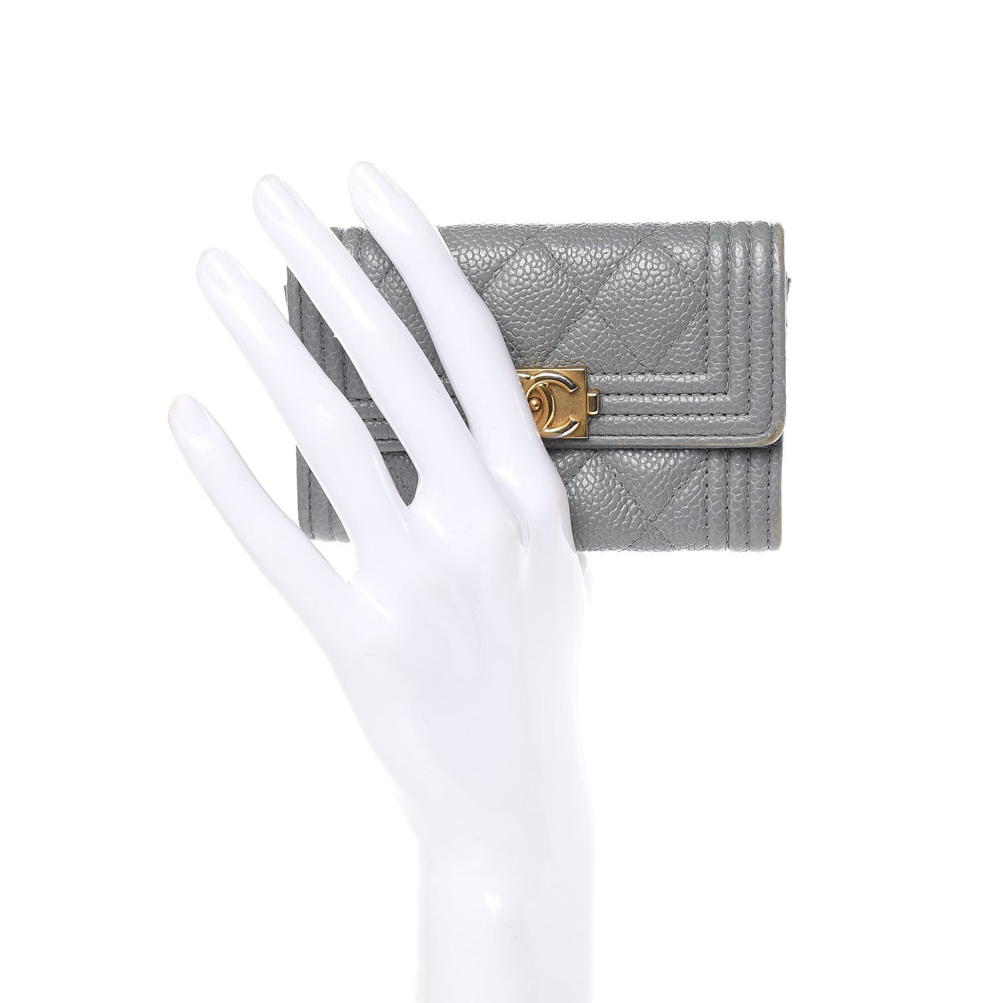 Caviar Quilted Boy Flap Card Holder Wallet Grey