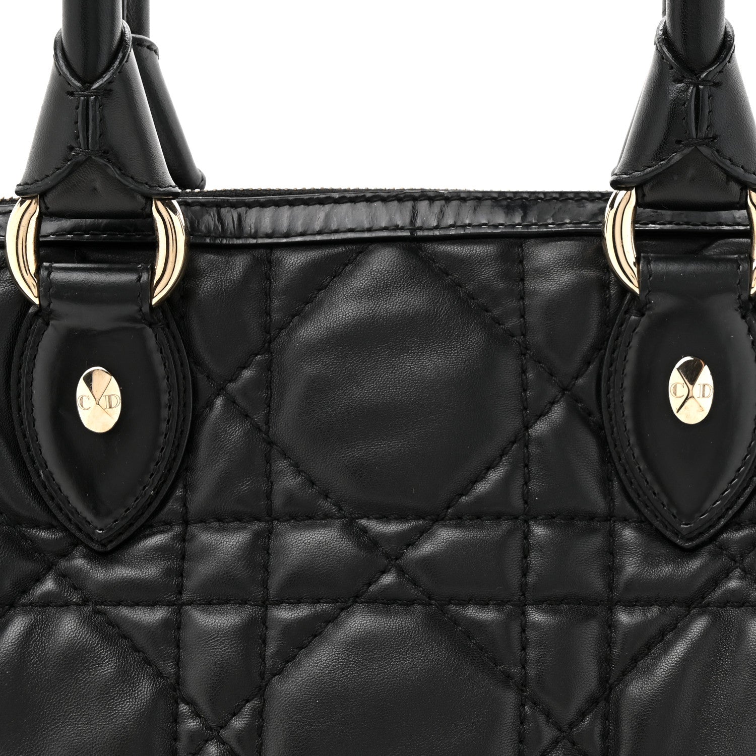 Christian Dior Lambskin Cannage Side Pocket Satchel Black 8 of 12