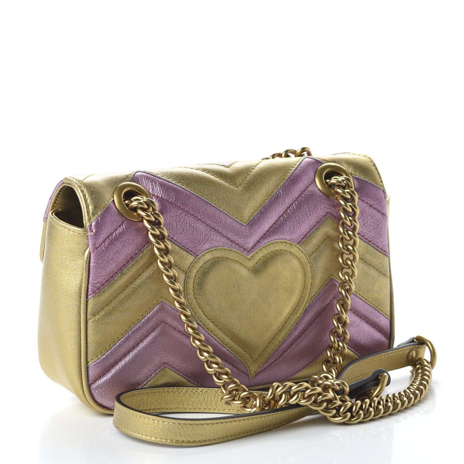 Gucci Metallic Calfskin Matelasse Mini GG Marmont Shoulder Bag Gold Pink 3 of 10