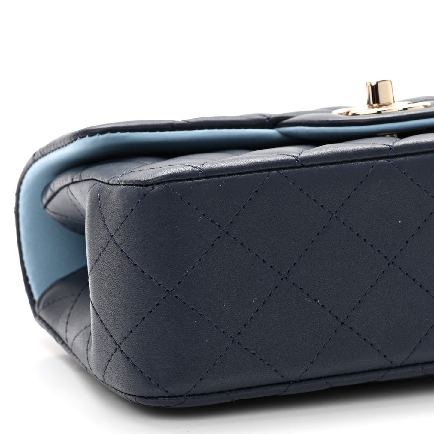 Lambskin Quilted Bi-Color Mini Top Handle Rectangular Flap Navy Blue Light Blue