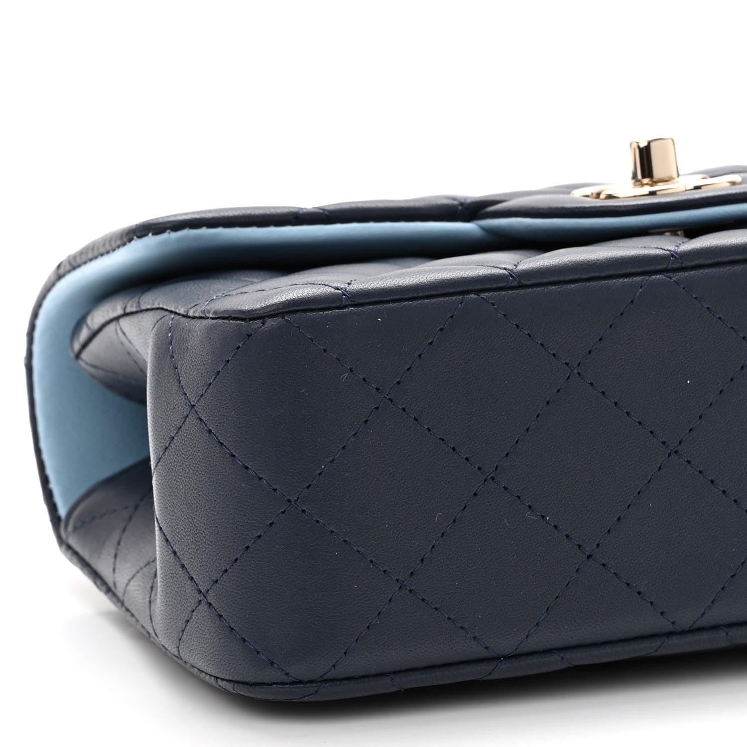 Chanel Lambskin Quilted Bi-Color Mini Top Handle Rectangular Flap Navy Blue Light Blue 9 of 11